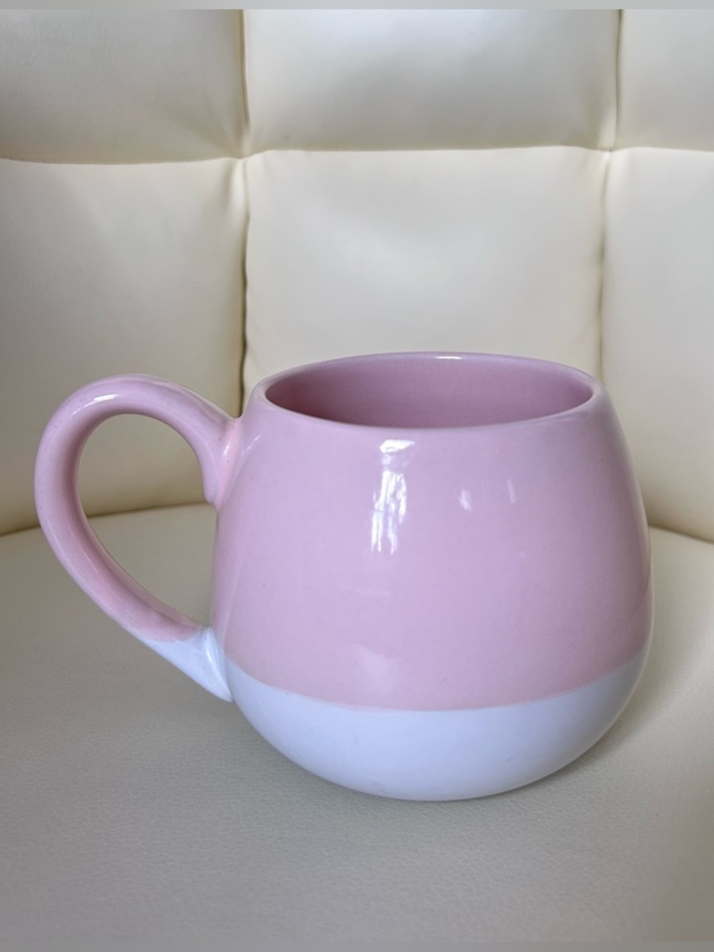 Two-Tone Pink and White Stoneware Mug